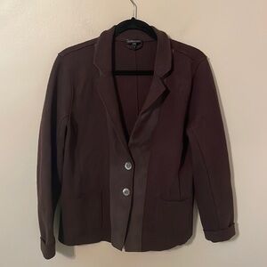Eileen Fisher Leather Trim Lambs Wool Blazer Sweater